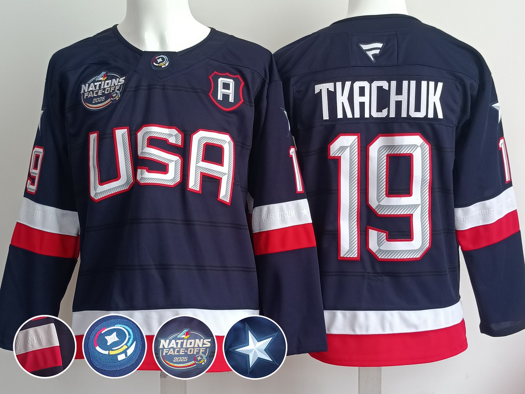 Men USA #19 Tkachuk Dark Blue 2025 Fanatics Home Premium NHL Jersey